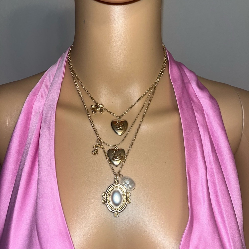 Gold Layered Heart & Pearl Pendant Necklace - Women Jewelry